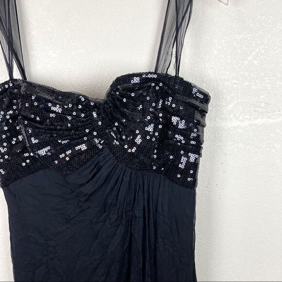 Tadashi Shoji Black Sequin Silk Maxi Dress Size 12 - Picture 4 of 9